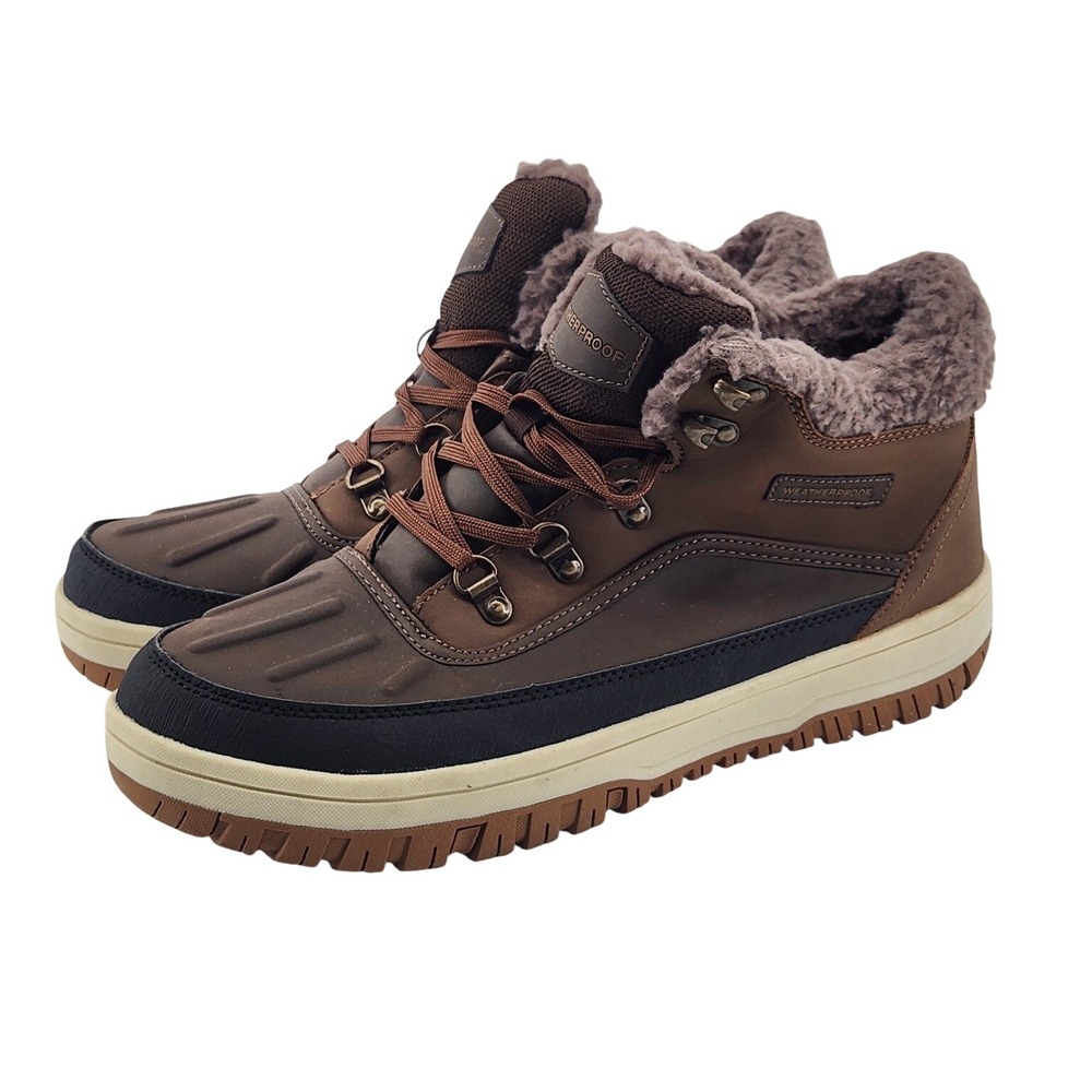 Weatherproof Slope Duck Boots Mens 11 Brown Faux‎ Fur Lined Waterproof NWOT